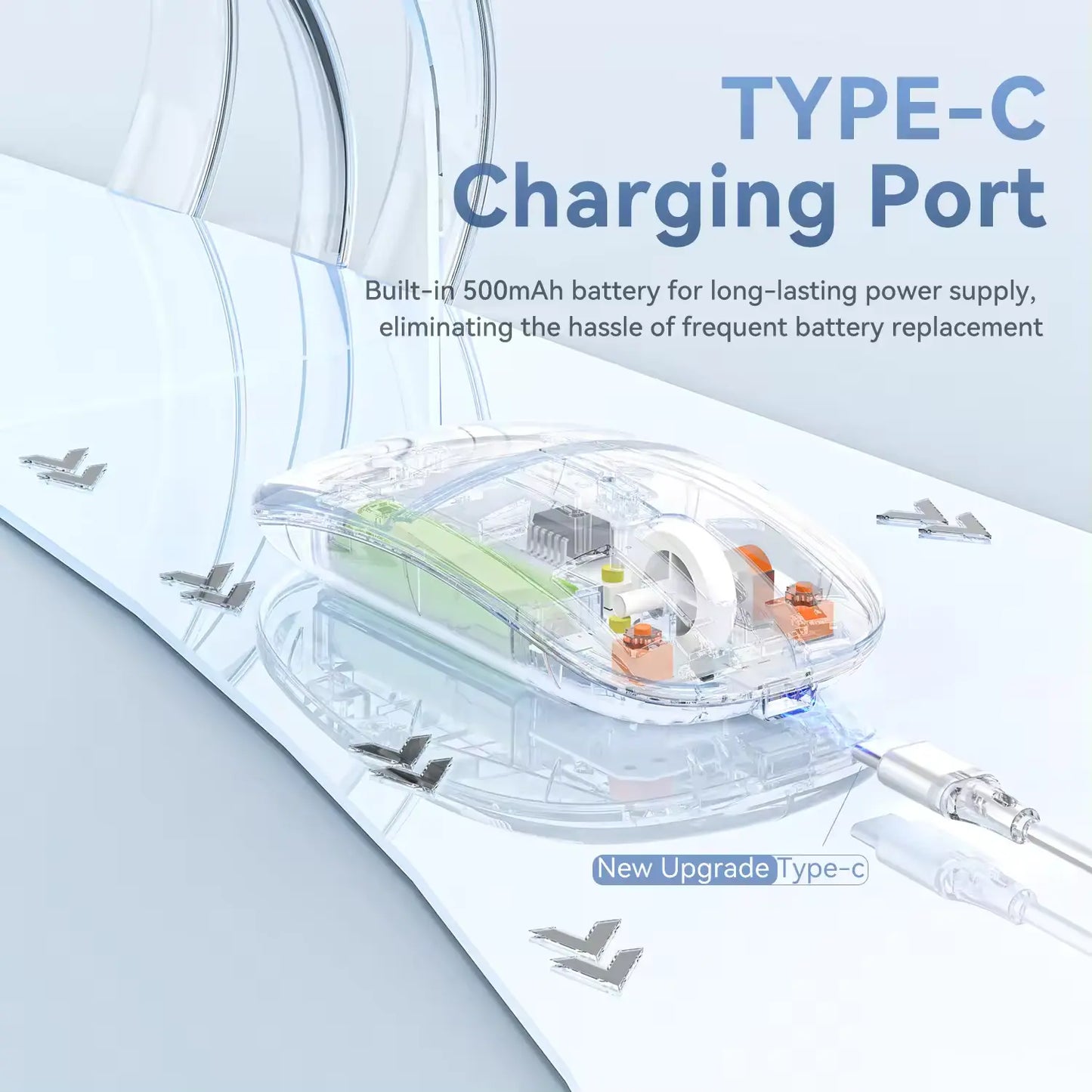 New Transparent Wireless + Bluetooth Dual-Mode Rechargeable Mouse